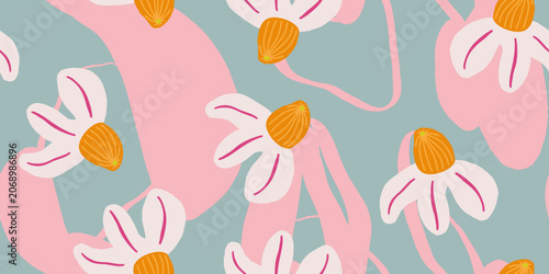 Seamless Pattern with Abstract Flowers and Organic Shapes