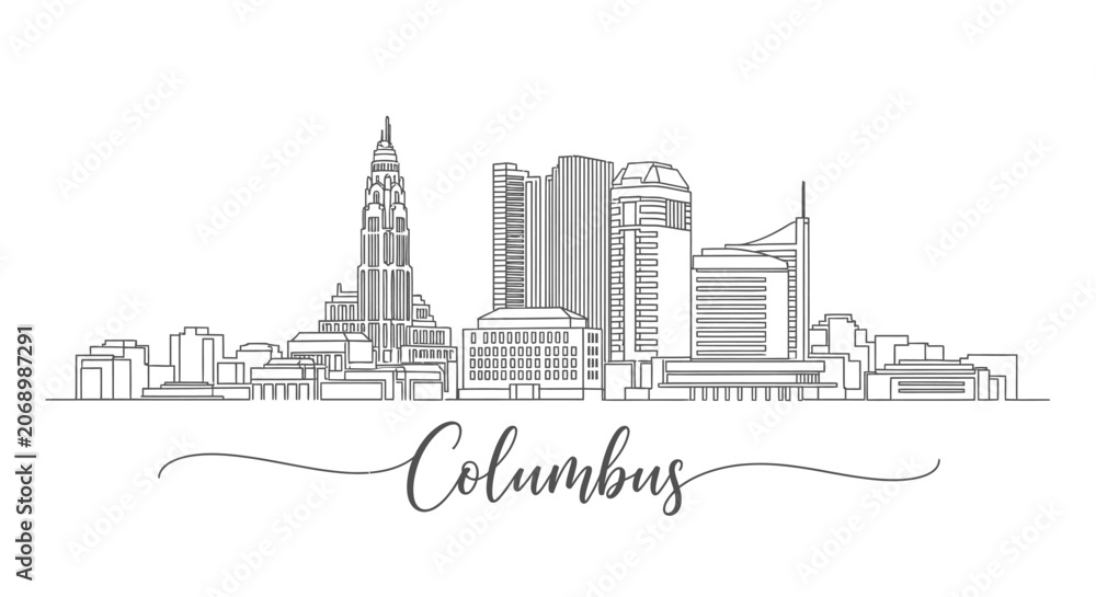 Naklejka premium Columbus Ohio Skyline Silhouette Line Art Illustration