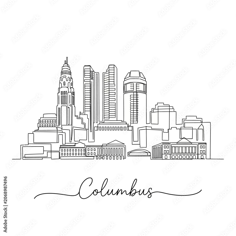Obraz premium Columbus Ohio Skyline Continuous Line Art Illustration