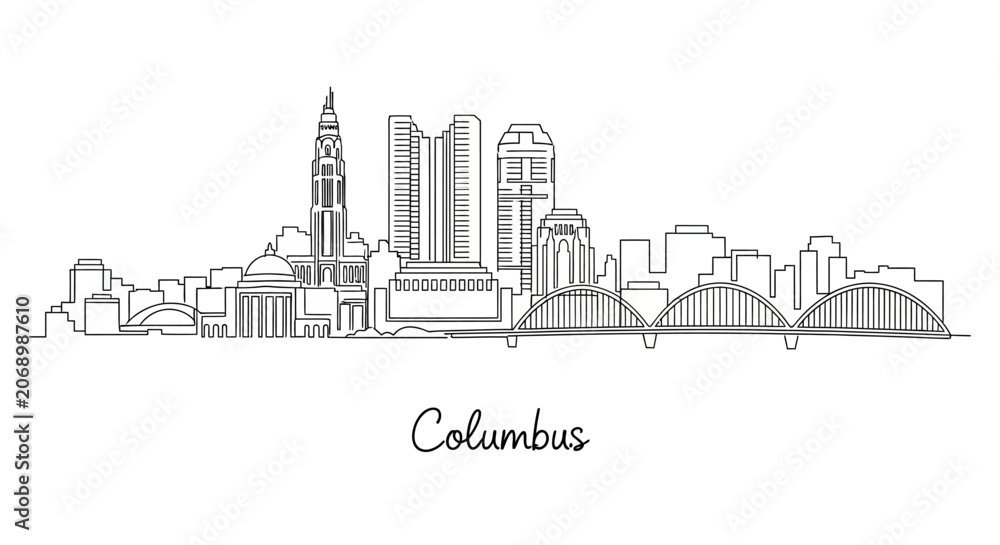 Fototapeta premium Columbus Ohio Skyline Illustration: Minimalist Cityscape Drawing.
