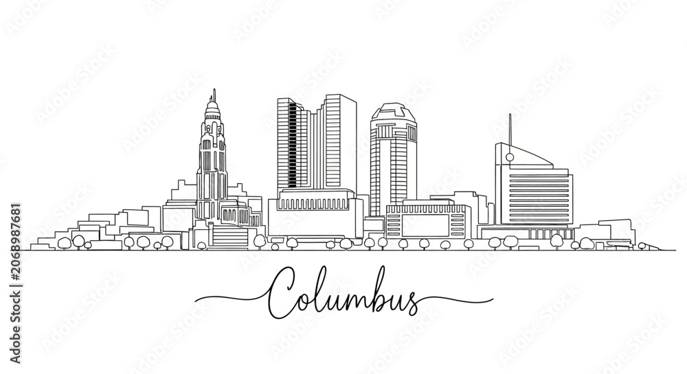 Obraz premium Columbus Ohio Skyline Illustration: Minimalist Cityscape Drawing