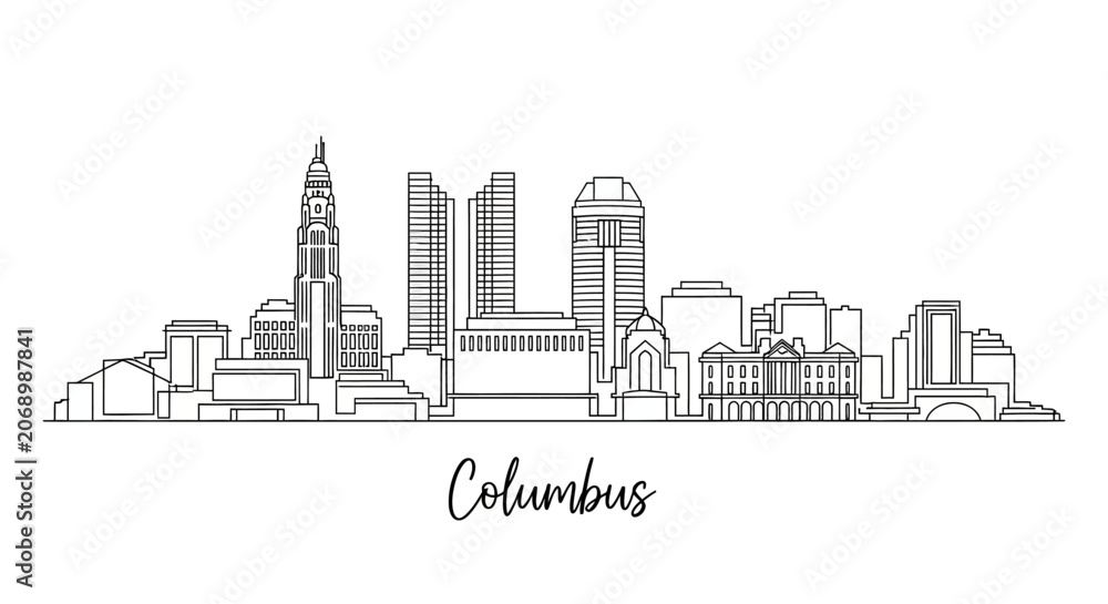Obraz premium Columbus Ohio Skyline Silhouette Abstract Line Art