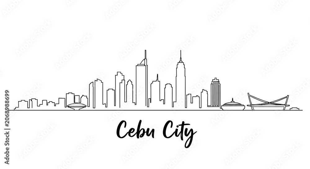 Fototapeta premium Cebu City Skyline Line Art Silhouette Illustration, Philippines