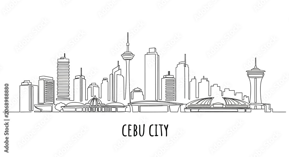 Fototapeta premium Cebu City Skyline, Minimalist Line Drawing, Philippines Architecture