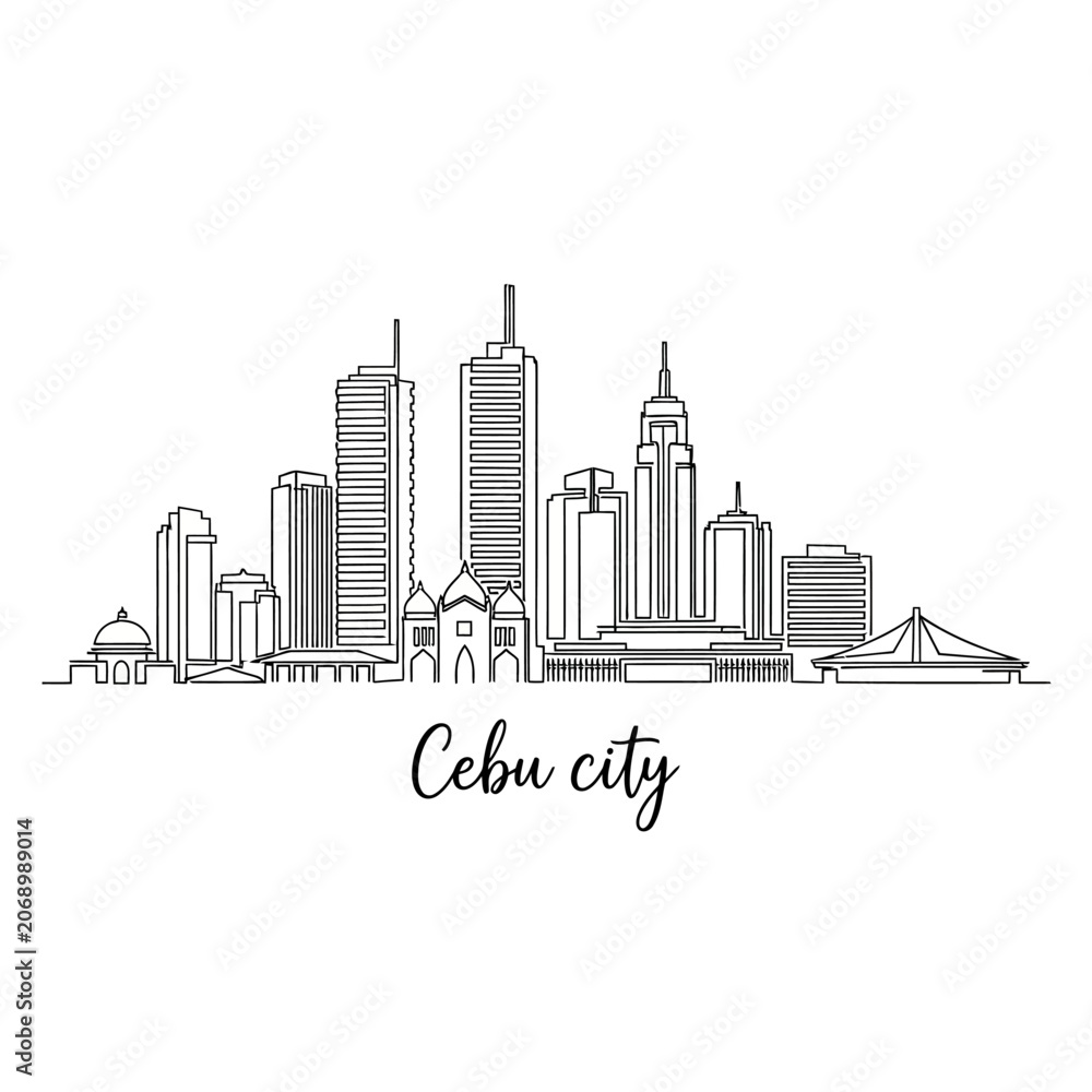 Obraz premium Cebu City Skyline Black and White Illustration