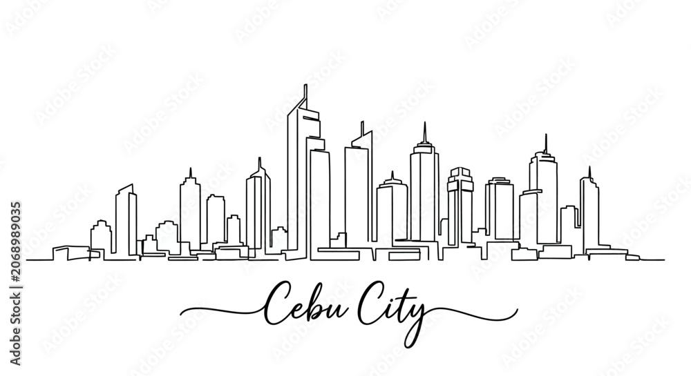 Fototapeta premium Cebu City Skyline Continuous Line Art Illustration