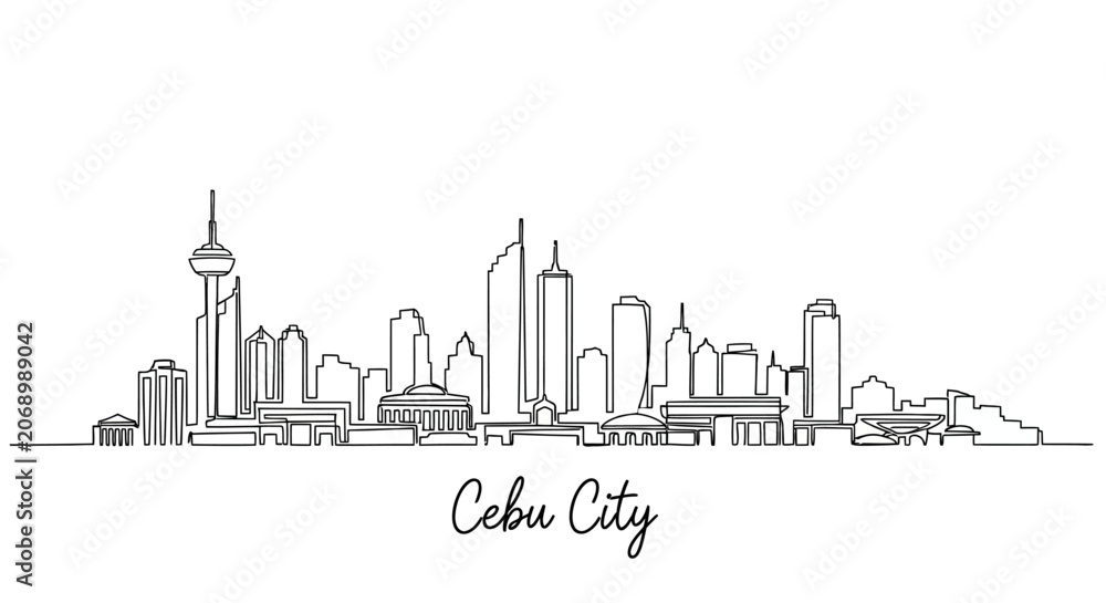 Obraz premium Cebu City Skyline Continuous Line Art Silhouette in Black and White