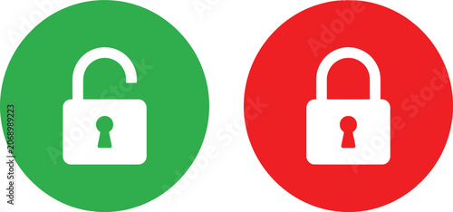 Open and closed padlock icons in green and red circles representing security and access status