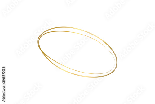 Gold oval brush stroke frame with metallic gradient texture on white background