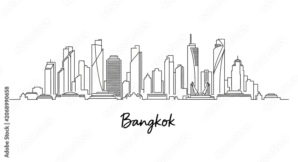 Obraz premium Bangkok City Skyline Line Art Illustration