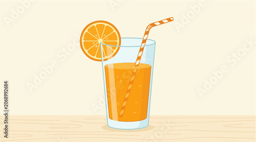 Obraz na plátne Glass of orange juice with straw and slice