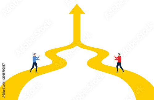 Two People on Converging Paths Moving Toward a Shared Goal Symbolizing Teamwork and Strategic Growth.