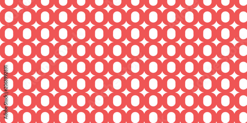 Abstract geometric seamless pattern with red circular grid lines and star shapes on white background.