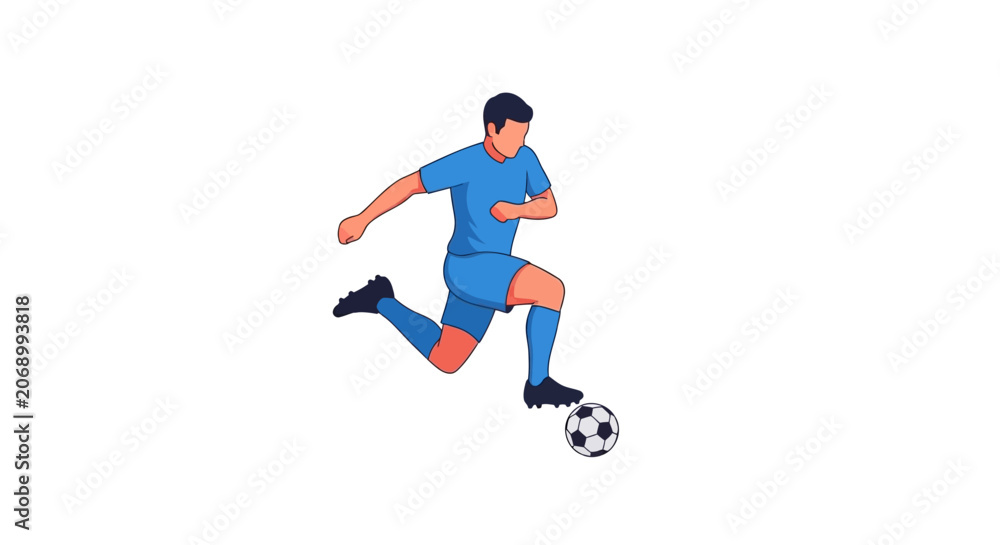 Fototapeta premium Soccer player in blue uniform dribbling a football vector illustration