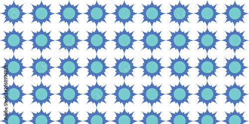 Seamless Blue Starburst Pattern Tile Vector Background.