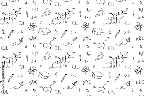 Whimsical Back to School Science Elements Pattern with Laboratory Equipment and Study Supplies