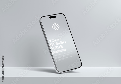 Floating Isolated Smartphone With Shadow on Clean Background Angle Mockup