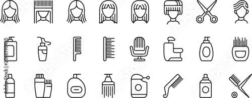 Tableau sur toile Barber Tools Line Icon Set with Comb, Scissors, Shaver, Clippers, Razor and Loti
