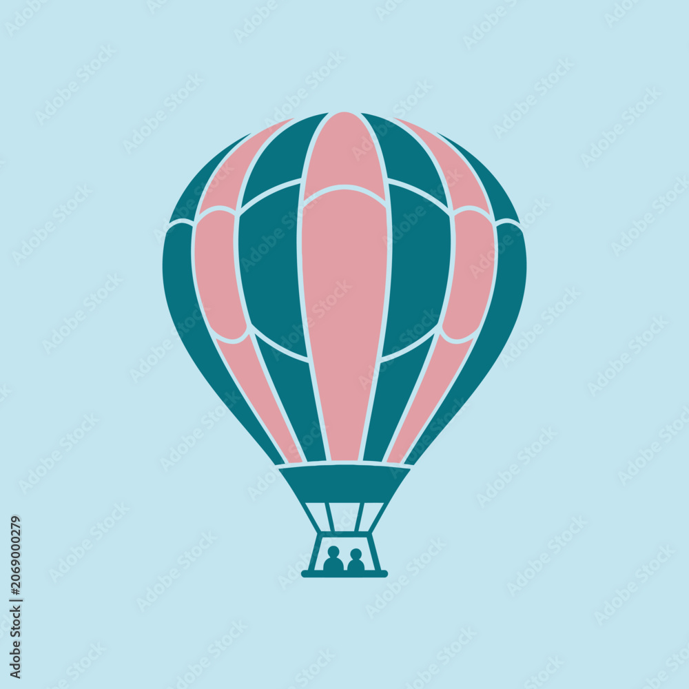 Fototapeta premium A stylized hot air balloon floats against a pale sky