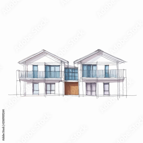 Modern house with two balconies.