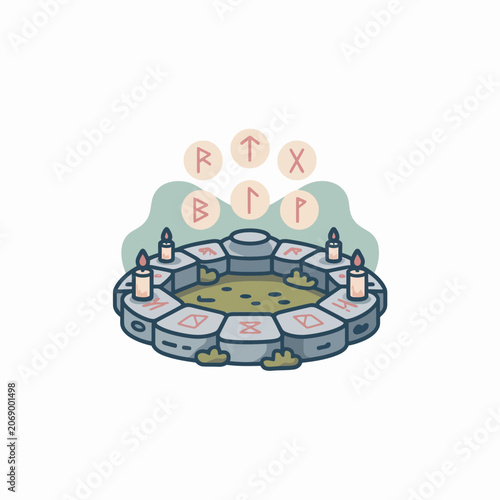 Mystical Altar with Runes and Candles for Rituals.
