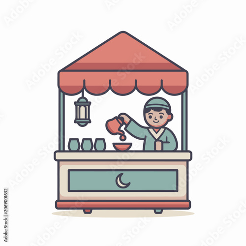 Ramadan street vendor serving traditional drinks from a stall.
