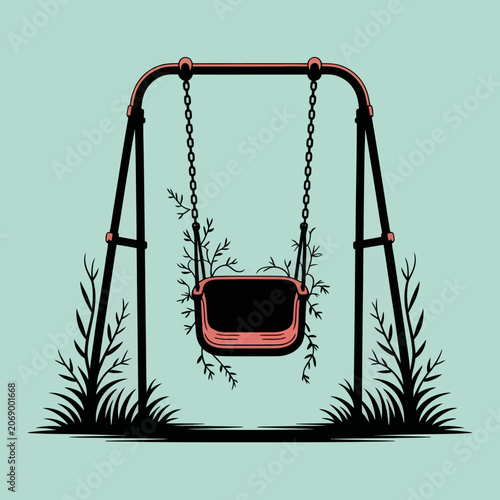 Red swing on a playground.