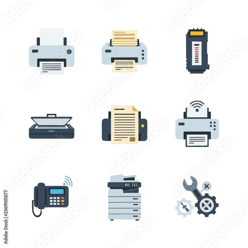 Office machines and tools icons.
