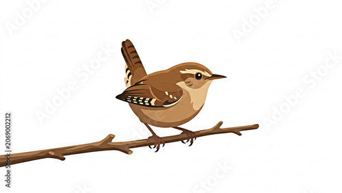 Cuadro en lienzo wren bird small brown songbird vector illustration