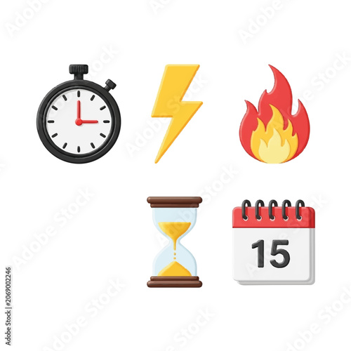 Time icons clock hourglass calendar.