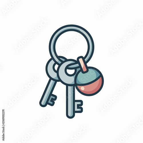 Two Metal Keys with Keychain Attached.