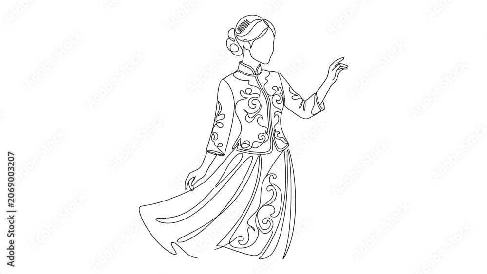 Fototapeta premium Woman in traditional dress dancing alone.