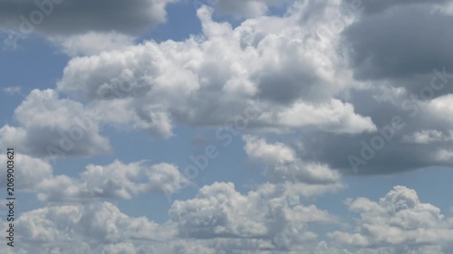 Time lapse of fluffy white clouds moving across blue sky on a daytime.