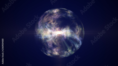 Fotografia Abstract luminous energy sphere with swirling multicolored plasma and a radiant core on a dark blue background