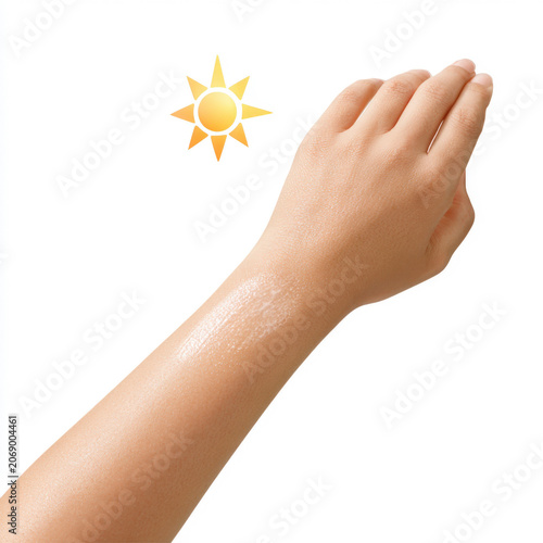 Demonstration of sunscreen application on skin during sunny day