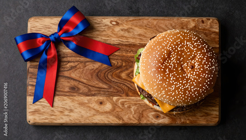 Classic Cheeseburger with Red and Blue Ribbon: Independence Day Food