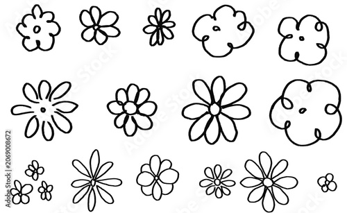 Hand Drawn Doodle Flowers Set – Black Chalk Chamomile and Daisy Scribbles Isolated on Transparent Background PNG