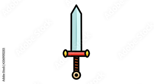 Colorful cartoon sword with red handle.