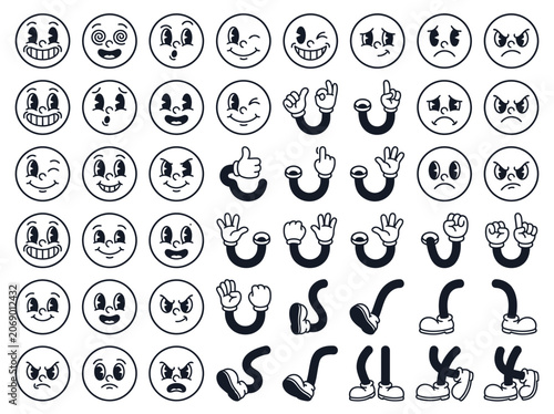 Φωτογραφία Retro Rubber Hose Cartoon Character Creator Kit with Vintage Faces, Hands, and L