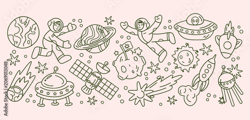 Canvastavla Astronaut space exploration mission, cosmic galaxy planet icons, stellar space t