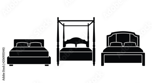 Obraz na plátně Three different bed silhouettes against a white background showcasing varying fr