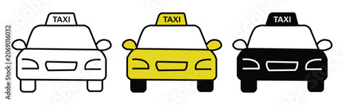 Tableau sur toile Three different taxi car front view vector graphic icons presented as an isolate