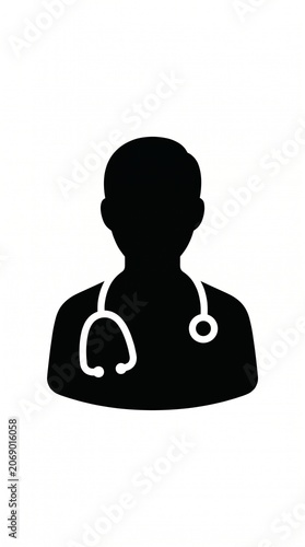 Minimalist doctor icon in black solid vector silhouette style.