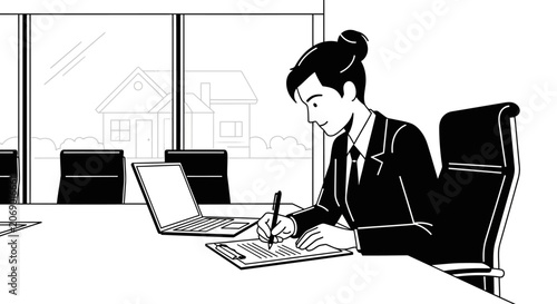 woman working on laptop in office.