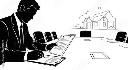 Businessman signing documents at a meeting.