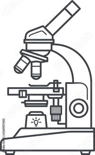 Microscope vector icon line art with black and white microscope laboratory