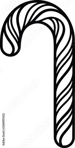 Sweet candy cane vector icon line art with black and white christmas isolated