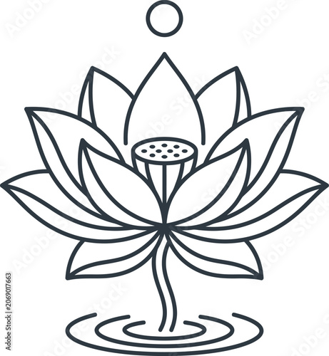 Lotus flower vector icon line art with black and white meditation botanical