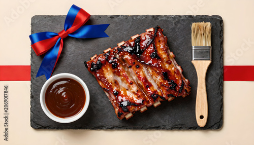 BBQ Pork Ribs with Sauce and Basting Brush: Independence Day Feast
