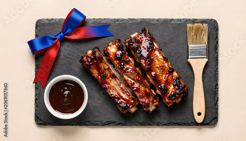 BBQ Pork Ribs with Sauce and Brush: Independence Day Feast